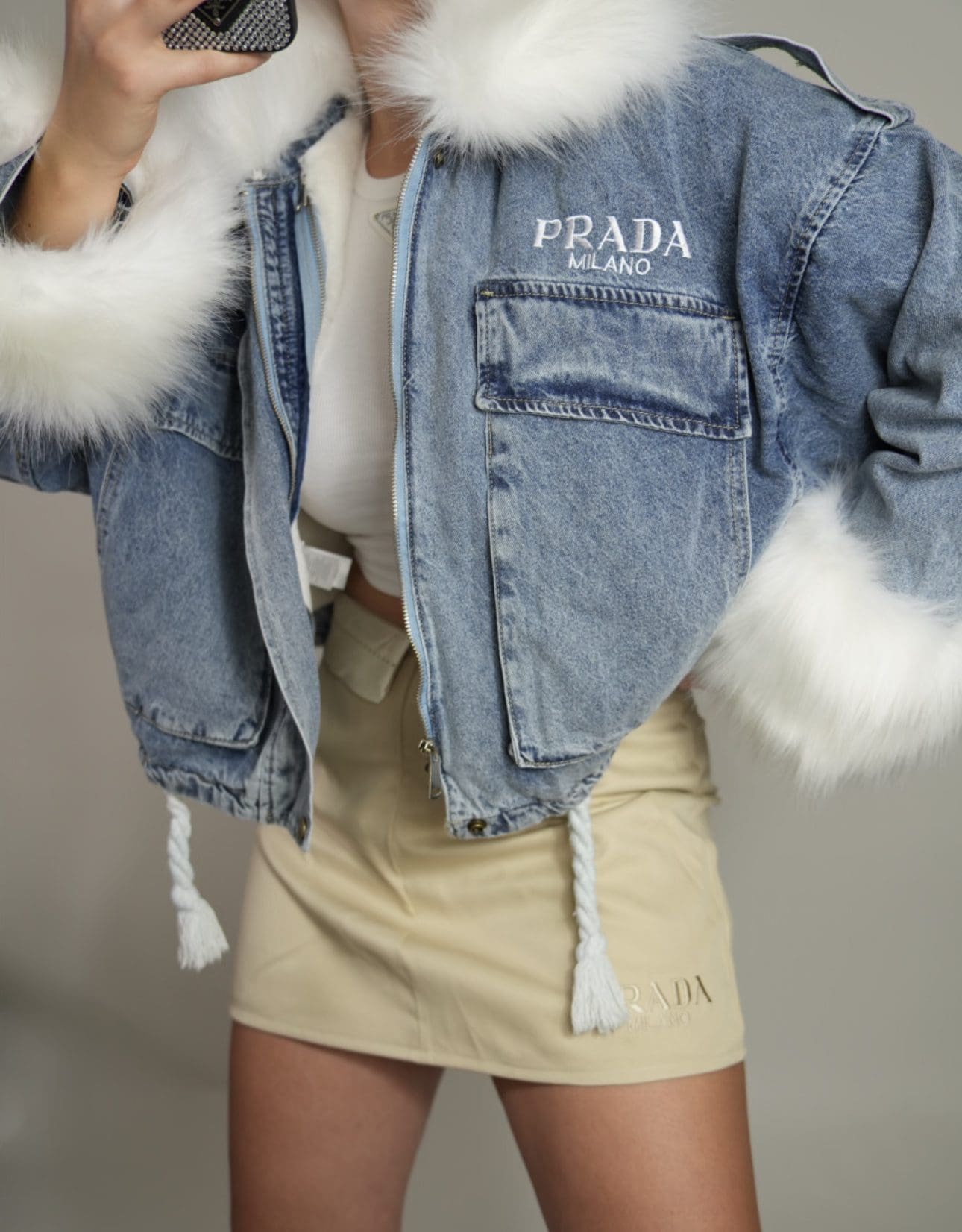 Removable Faux Fur Trim Denim Jacket - Off White | Boston Proper