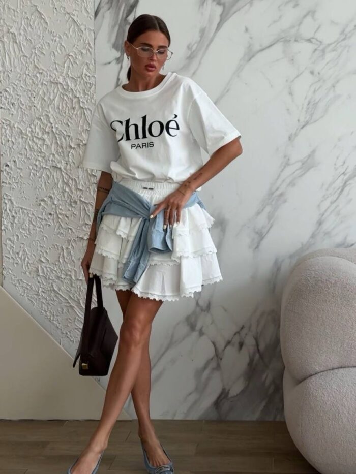 Miu ruffle logo skirt (preorder)